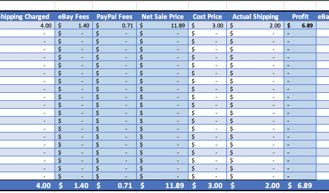eBay and PayPal Simple Seller Fees Profit Calculator MS Excel Sheet